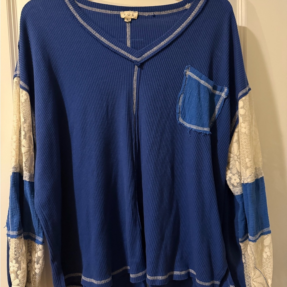 POL Blue and White Long Sleeve Top